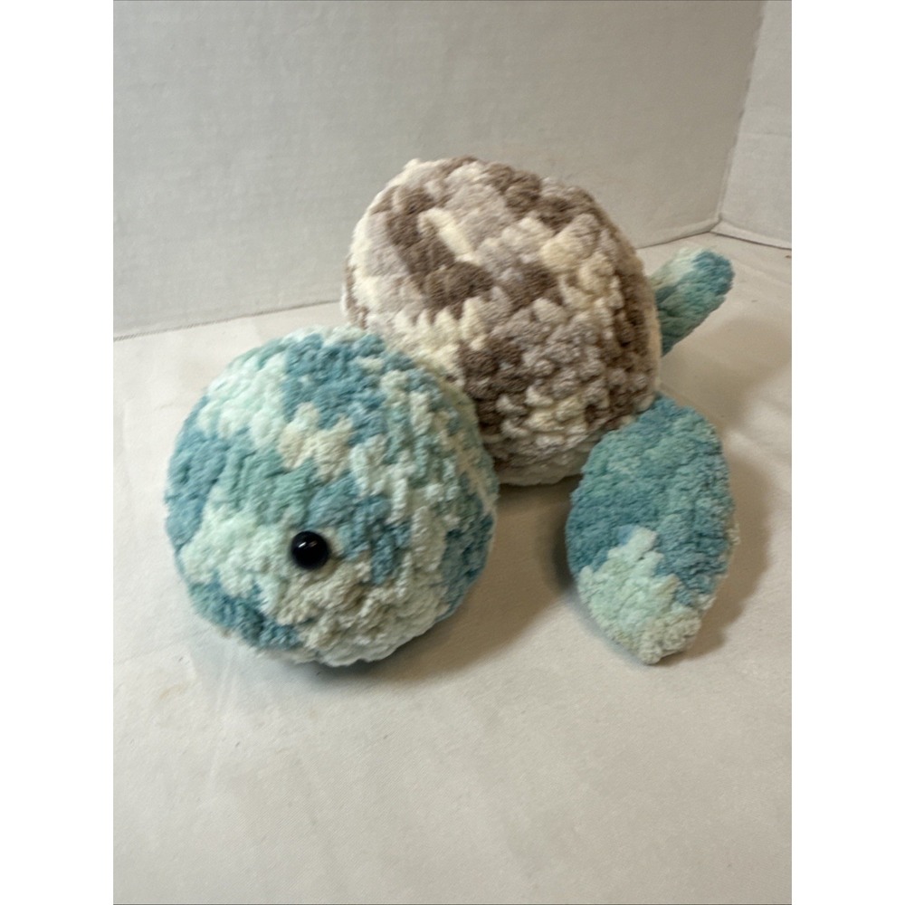 Soft Yarn Handmade Crochet Amigurumi Plushie Tan Teal Sea Turtle Stuffed Animal